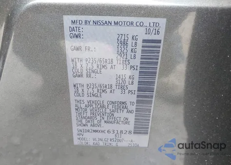 2017 Nissan Pathfinder Sl from USA, damaged, VIN 5N1DR2MMXHC631828